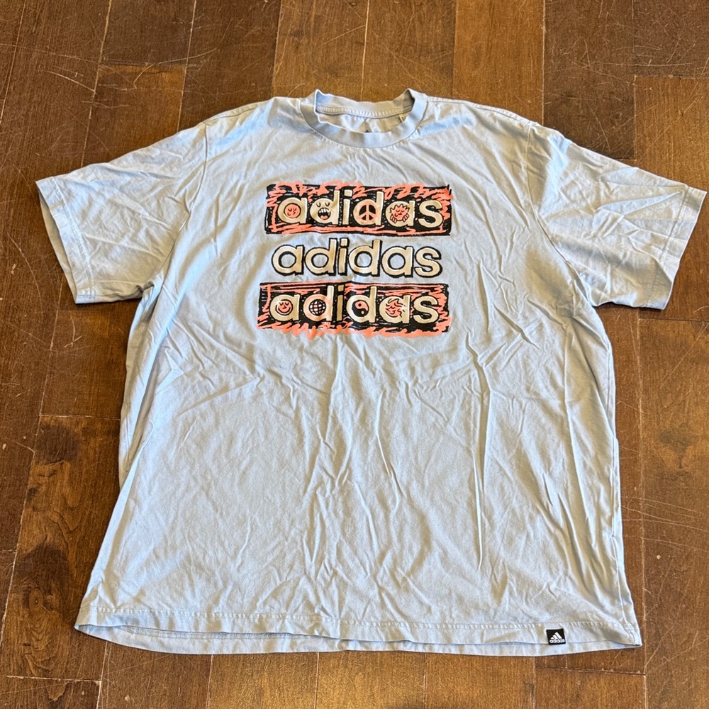 Adidas Light Blue/ Gray Graphic Tee